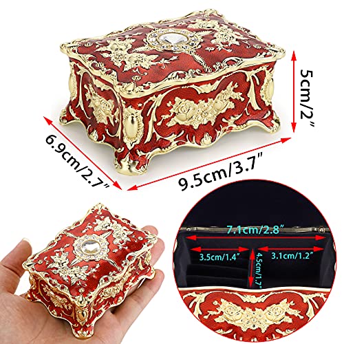 Hipiwe Vintage Jewelry Storage Box Small Enameled Trinket Organizer, Red - color: Red, size: Small