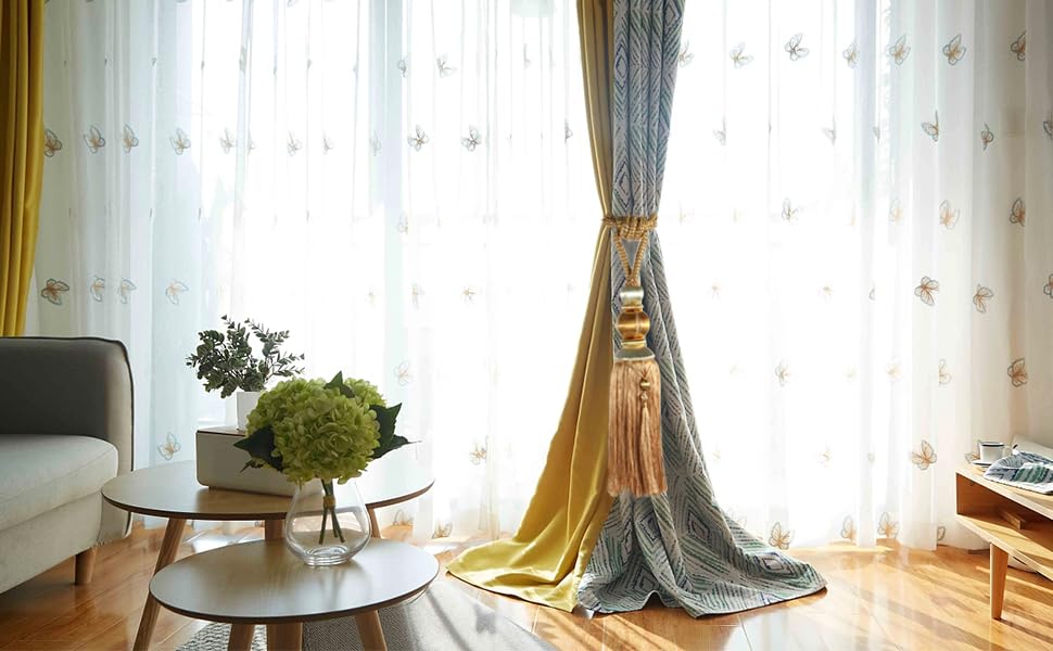 Paired Lantern Single Hanging Ball Tassels Curtains Buckle Sling Binding Lantern Tiebacks Handcrafted Braided Buckle Drapery Curtain Holdbacks Window Treatments for Home 2 Pack - color: Brown, size: 11.81 inches