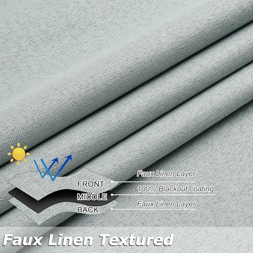 THOOO 100% Blackout Curtains Natural Linen Textured Blackout Curtains 63 Inch Length for Bedroom Living Room Nursery, Farmhouse Thermal Insulated Grommet Curtains Room Darkening 2 Panels,Sage Green - color: Sage Green, size: 52"W x 63"L (Pack of 2)