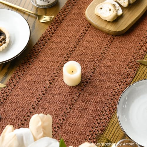 Artoid Mode Caramel Woven Farmhouse Hollow Table Runner 12x48 Inch - color: Caramel, size: 12" x 48", Table Runner