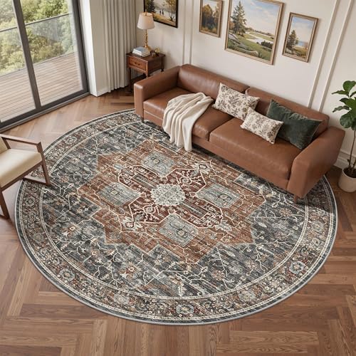 Roxstand 8ft Round Washable Area Rug, Non Slip Rug, Grey/Brown/Tan - color: Grey/Brown/Tan, size: 8' (Round)