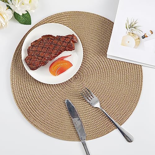 Round Placemats, Crossweave Heat Resistant Classic Woven Round Place Mats Diameter 13.5 inch for Kitchen Table Set of 6 (Brown) - color: Brown