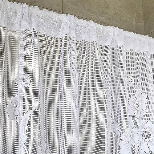 2 Panels Floral Embroidery Tie Up Sheer Lace Curtain Valance - color: White, size: 70"W x 39"L (Pack of 2)