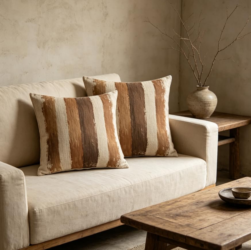 Linen Throw Pillow Covers Brush Stripe 18x18in Set of 2 - color: A20002, size: 18" x 18" (Pack of 2)