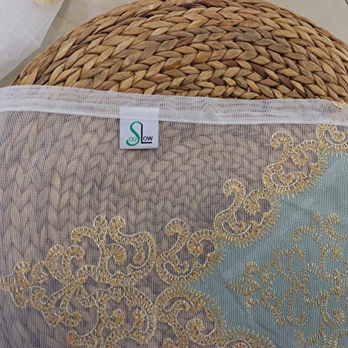 SLOW SOUL 2 Panels European Luxury Curtains Velvet Embroidered Tulle for Living Room Kitchen Bedroom Sheer Curtain with Grommet Light Green 50W X 90L inch - color: Lightgreen/Grommets, size: 50"W x 90"L (Pack of 2)