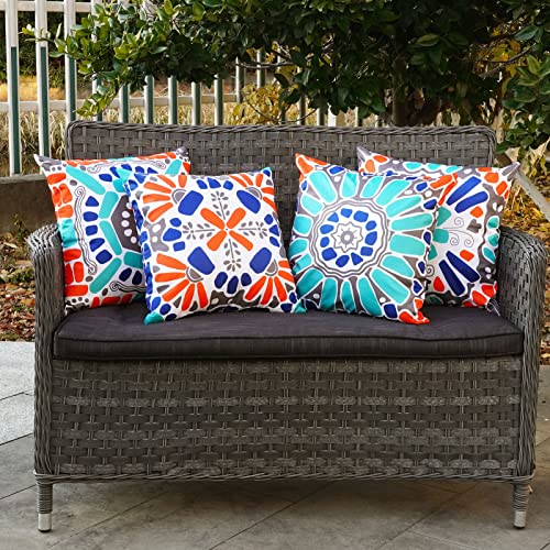 ONWAY Outdoor Waterproof Pillow Covers 18x18 Set of 4 Floral Boho Decorative Throw Cushion Cover Farmhouse Pillows for Bench Couch Patio Furniture - color: Bluegrey, size: 18" x 18" (Pack of 4)