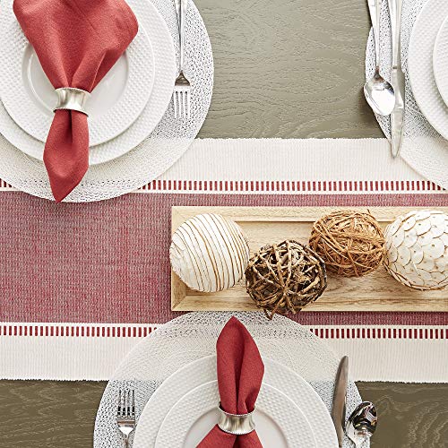 DII Dobby Stripe Table Runner, 13x72 Barn Red & Cream Background - color: Barn Red, size: 13x72"