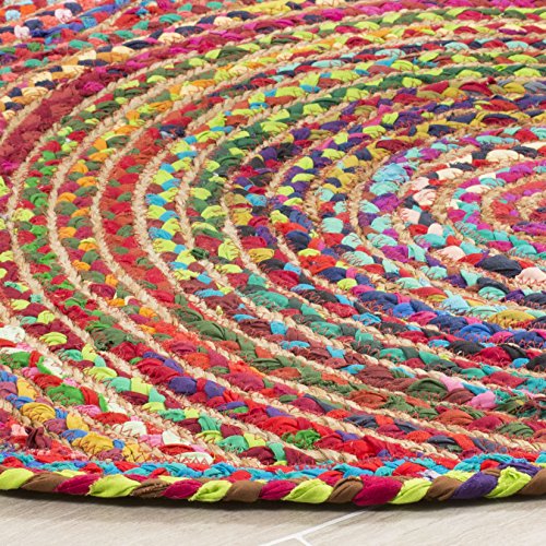 SAFAVIEH Cape Cod Collection Area Rug - 3' Round, Red & Multi, Handmade Boho Braided Circles Jute & Cotton, Ideal for High Traffic Areas in Living Room, Bedroom (CAP203A) - color: Red/Multi, size: 3' (Round)