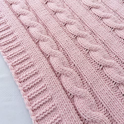 Chenille Chunky Knitted Throw Blanket with 14 pcs Pom Poms Tassel Super Soft Cozy Warm Blanket for Sofa Bed Soft Couch 50 x60 inches (Pink)?-¡ - color: Pom-pom-pink, size: Throw 50"X60"
