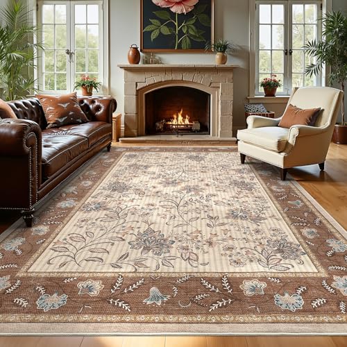 GarveeHome 8x10 Brown Washable Area Rug Living Room Bedroom Non Slip - color: Brown, size: 8' x 10' (Rectangular)