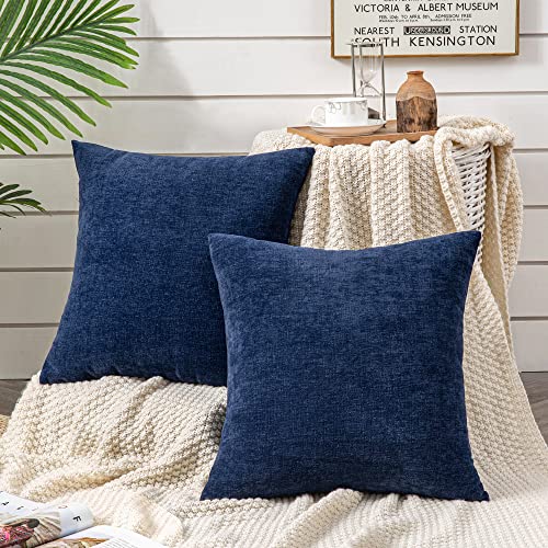 GAWAMAY Navy Blue Chenille Throw Pillow Covers 24x24 Set of 2 for Couch - color: Navy Blue, size: 24" x 24" (Pack of 2)