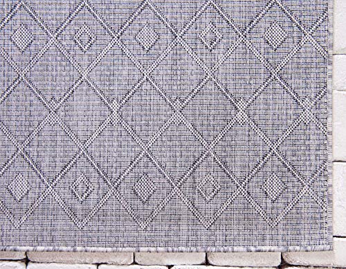 Unique Loom Outdoor Trellis Collection Area Rug - Tribal Trellis (2' x 6' 1" Runner, Gray/ Black) - color: Gray/Black, size: 2' x 6'1" (Runner)