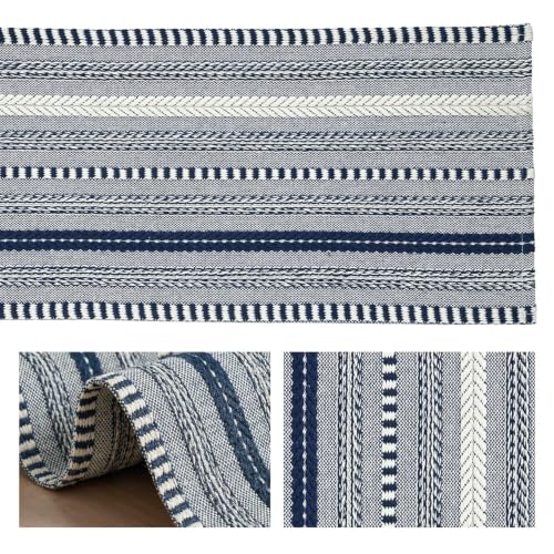 Artoid Mode Dark Blue Farmhouse Stripe Braided Table Runner 12x72 Inch - color: Dark Blue, size: 12" x 72", Table Runner