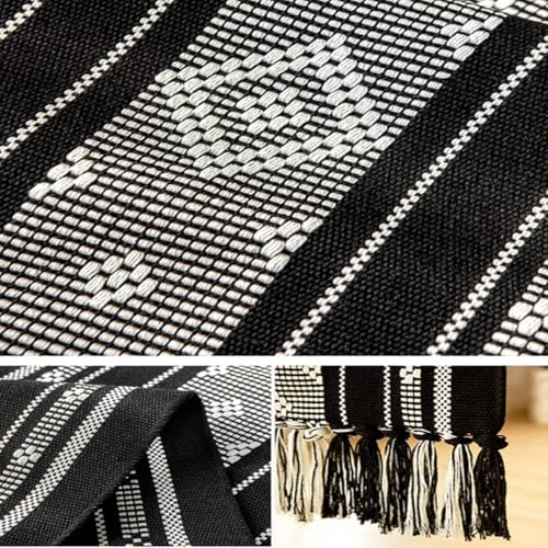 Cotton Linen Table Runner Bohemian Striped Table Runner with Tassels for Dining Party Holiday (Black, 13.5‘’x108‘’) - size: 13.5‘’x108‘’