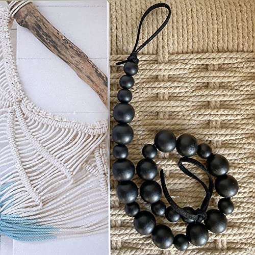 2 Pack Wood Bead Curtain Tieback, Boho Curtain Holdbacks, Black - color: Black Color