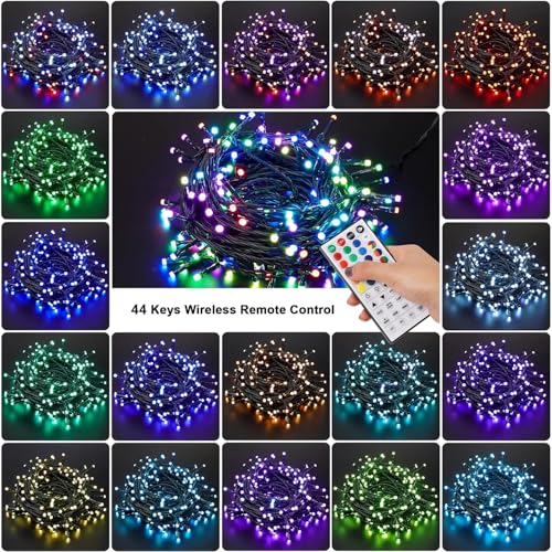 HOME LIGHTING 66ft Christmas Decorative Mini Lights, 200 LED RGB Changing 8 Functional Green Wire Fairy Halloween Lights with Remote Timer, Plug in Indoor Outdoor Xmas Wedding Party Decor - color: RGB (Red, Green, Blue)