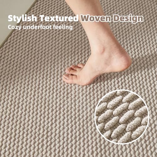 TYUU Bathroom Rugs Non Slip Washable, Super Absorbent Thin Bath Mat Quick Dry Low Pile Bathroom Rug, Beige 20"x48" - color: Beige01, size: 1'8" X 4' (Rectangular)