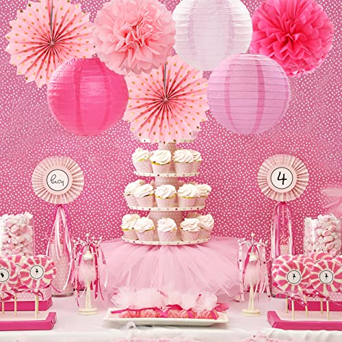 Rose Hot-Pink Valentines-Day Party-Decorations Streamers - 14pc Girl Birthday Baby Shower Paper Lanterns Fan,Tissue Pom Poms,Honeycomb Balls,Bachelorette Bridal Wedding Supplies Decor Lasting Surprise - color: Light-pink Dark-pink Rose