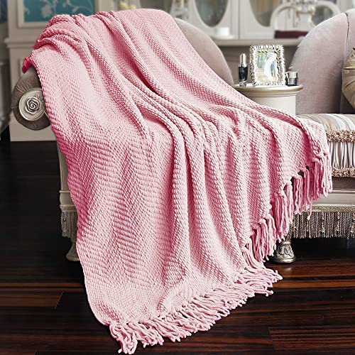 Home Soft Things Pink Throw Blanket Knitted Tweed Throw 50'' x 60'', Candy Pink, Super Soft Cozy Warm Comfortable Breathable Throw for Living Room Chair Couch Bed Sofa Bedroom Home Décor - color: Candy Pink, size: 50 in x 60 in