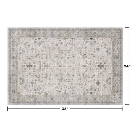 Washable 2x3 Throw Rugs for Entryway, Front Door Mat, Low Pile Non-Slip Small Area Rugs for Kitchen, Bathroom, Powder Room, Mudroom, Neutral Light Gray & Sage with Floral Accent - color: Light Gray / Sage, size: 2' x 3' (Rectangular)