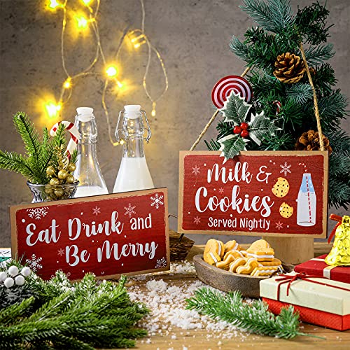 Blulu 2 Pcs Christmas Wooden Signs, Farmhouse Kitchen and Coffee Bar Decor