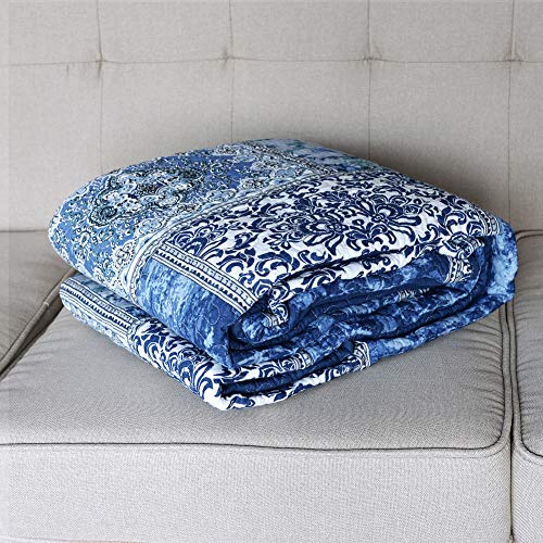 NEWLAKE Quilted Throw Blanket for Bed Couch Sofa, Blue Classic Bohemian, 60X78 Inch - color: Blue
