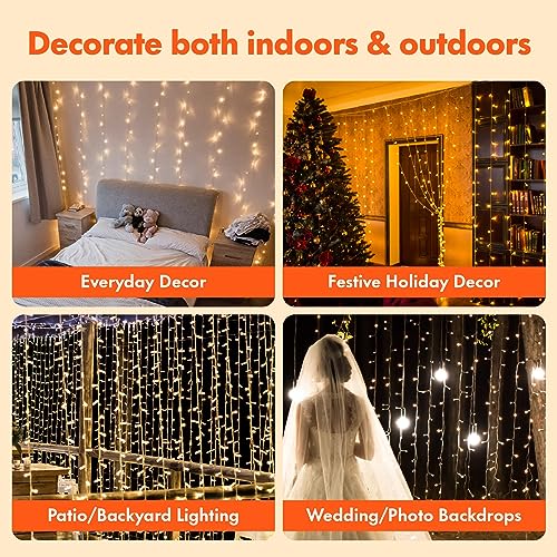 Twinkle Star 300 LED Window Curtain String Lights, Warm White, 2 Pack - color: *Warm white, size: 300 LED-2PACK