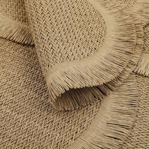 fanquare Boho Round Paper Placemats 15'' Set of 6, Rustic Woven Fade-Safe Tablemats,Braided Placemats for Home, Cafe or Events, Brown - color: Brown
