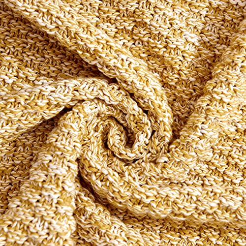 Longhui bedding 100% Cotton Knitted Throw Blanket – Mustard Yellow, Soft & Cozy, Machine Washable, 51"x63" – Perfect for Living Room, Couch, Sofa, Bed or Travel - color: Mustard Yellow, size: 51" x 63", Standard