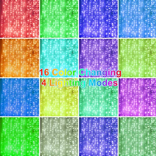 HOME LIGHTING Window Curtain String Lights, 300 LED RGB 16 Colors Changing Fairy Lights, 4 Modes with Remote, USB & Adapter Powered for Halloween Christmas Party Wedding Home Garden Wall Decorations - color: RGB 16 Colors Changing