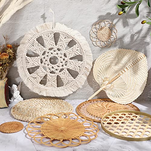 Tatuo 8 Set Boho Wall Basket Decor Woven Rattan Flat Baskets