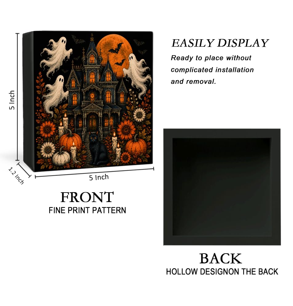 Halloween Gothic Castle Wooden Box Decorative Sign 5x5 Inch - color: L