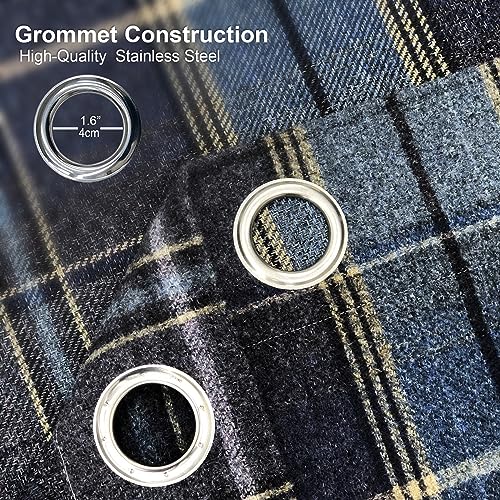 always4u Woolen Look Plaid Curtains Modern Window Panels Navy Blue Check Tartan Curtains for Living Room Bedroom 2 Panels Navy Blue 45 * 95 Inches - color: Navy Blue, size: 45"W x 95"L (Pack of 2)