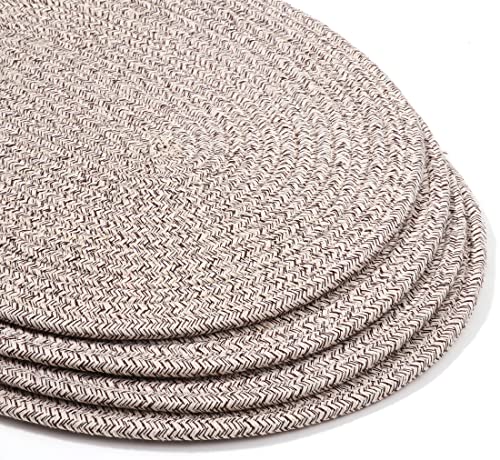 4 Pack Oval Woven Placemats, Mix Brown Cotton Plate Chargers with 4 Pack Round Coasters, Thick Heat Insulation Mats Household Table Mats Braided Bowl Mats Fabric Rustic Placemats for Dining - color: Mixed Brown, size: Oval Set of 4