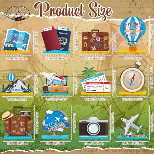 Marsui 12 Pcs Travel Wooden Centerpieces, Adventure Party Decor - style: Travel