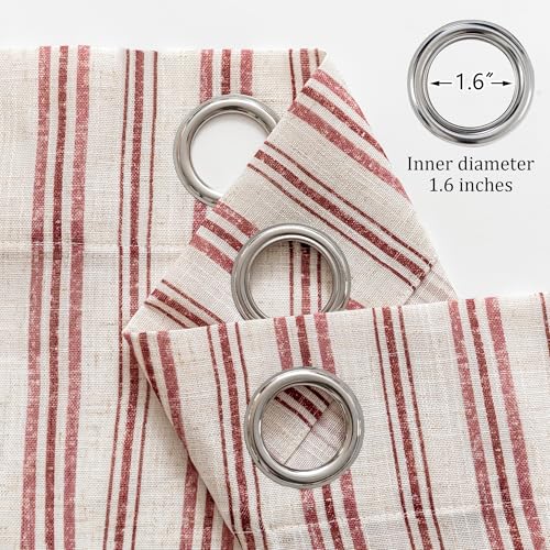 MYSKY HOME Red Striped Linen Curtains for Girls Bedroom 63 Inches 2 Panels - color: B-red, size: 52"W x 63"L (Pack of 2)