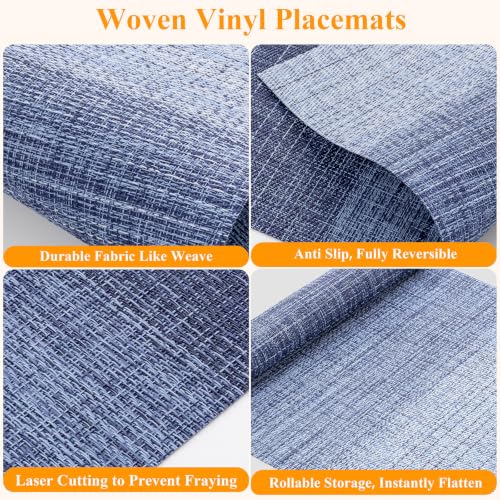 SHACOS Gradient Blue Woven Placemats Set of 4 Place Mats Indoor Outdoor - color: Gradient Blue, size: Set of 4