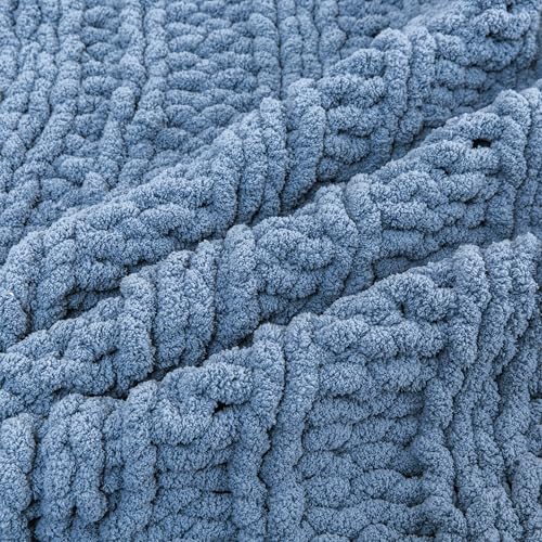 WESHIONGOO Chunky Knit Blanket Throw for Couch Bed 40"×60" Dusty Blue - color: Dusty Blue, size: 40"x60"(Medium Size Throw)