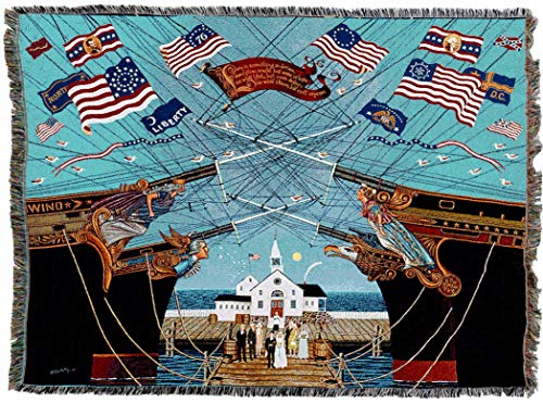 Pure Country Weavers Dockside Marriage Blanket by Charles Wysocki - Early America Coastal Ocean Beach Gift Tapestry Throw Woven from Cotton - Made in the USA (72x54) - color: Dockside Marriage