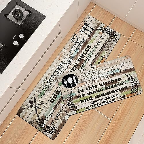 weesire Kitchen Mats for Floor Anti Fatigue Mats for Kitchen Floor Kitchen Rugs Farmhouse Style Memory Foam Kitchen Mat Cushioned PVC Leather Kitchen Rug Set, 17.3x28+17.3x47 inchs - color: Farmhouse Kitchen Quote