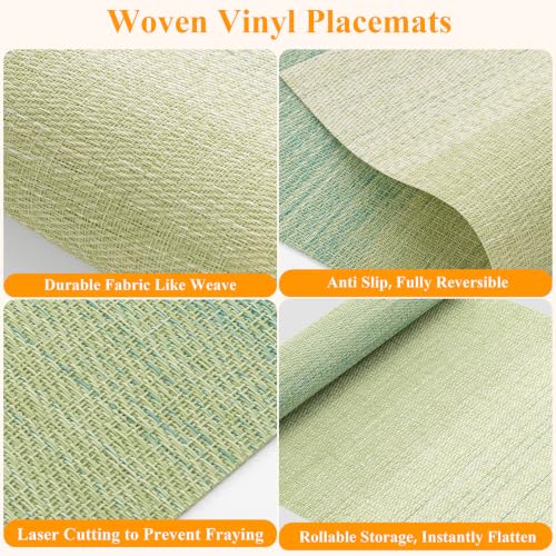 SHACOS Gradient Green Woven Placemats Set of 4 Place Mats Indoor Outdoor - color: Gradient Green, size: Set of 4