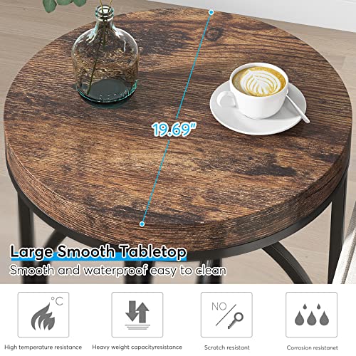 LITTLE TREE 20” Round End Table with Thick Wood Top,Modern Sofa Side Table with Gold O-Shaped Base, Midcentury Accent Table Cocktail Table Nightstand for Living Room Bedroom - color: Rustic Brown+black