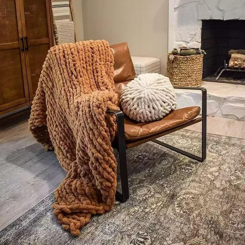 Soft Chunky Knit Throw Blanket for Couch, Cozy Warm Knitted Blankets - color: Light Brown, size: 40\"x40\"(Small SizeThrow)