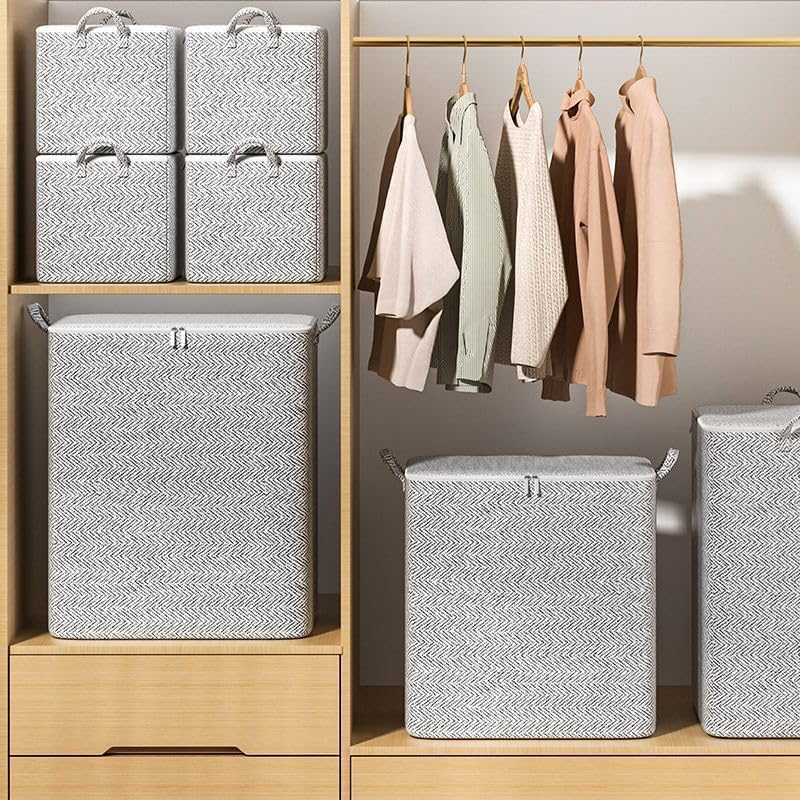 1 Pc Extra Large Foldable Storage Box With Lid, Space-Saving Fabric Collapsible Organizer Bin For Under-Bed And Closet Storage, Herringbone, 30L - size: 30L