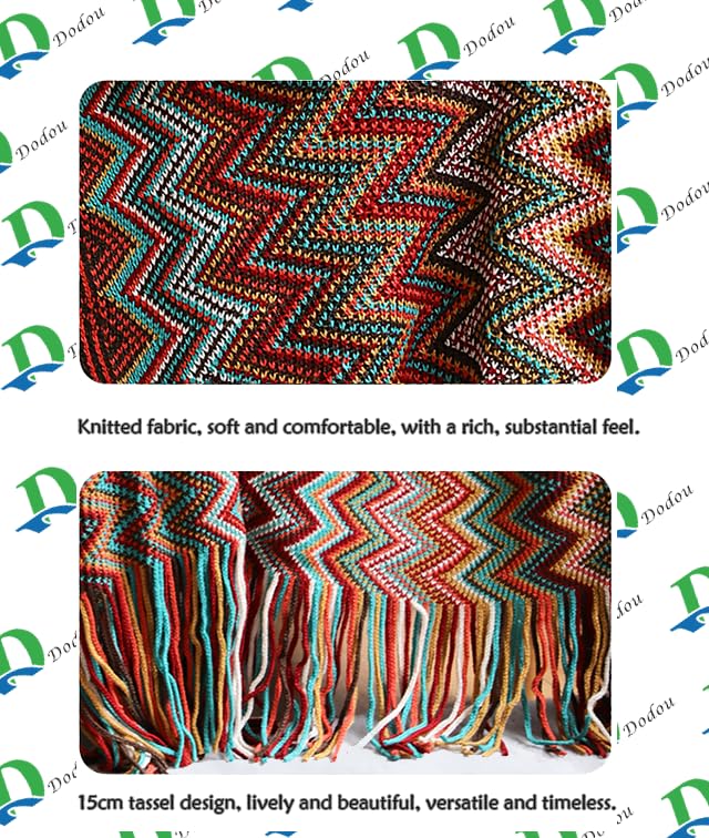 Throw Blanket Bohemian Knitted with Tassel 50x60 Inch (Red) - color: Red
