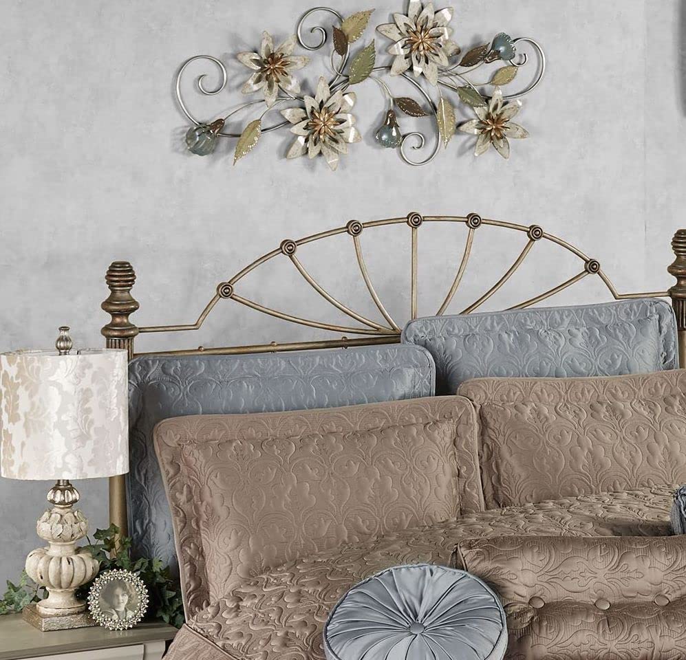 Touch of Class Serene Blooms Floral Vine Wall Art - Metal - Silver, Green, Brown, Blue, Gold - Vertically, Horizontally Hanging Artwork for Bedroom, Living Room, Hallway, Entryway, Foyer