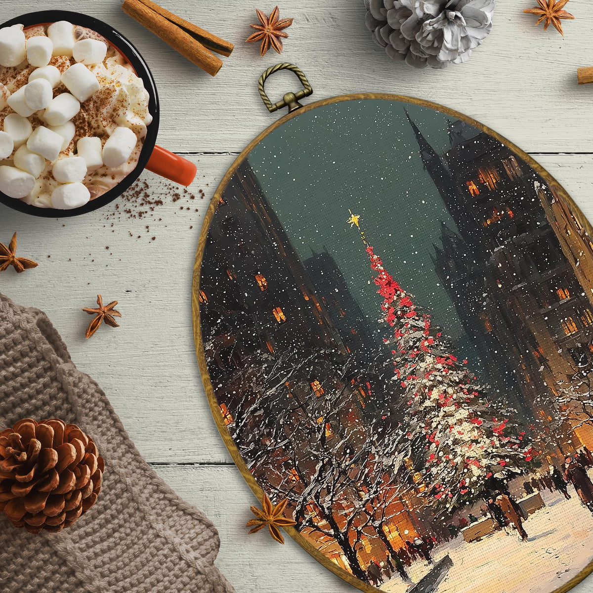 CUANFDDSF Christmas Winter Village Oval Wall Art Decor 8.6x11.4 Inch - color: Colour 01