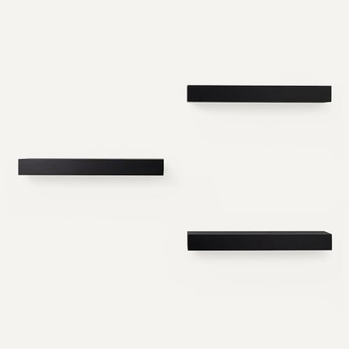 Amazon Basics Wood Floating Wall Shelves, 3-Pack, Black, 15.8" x 5" x 1.8" - color: Black