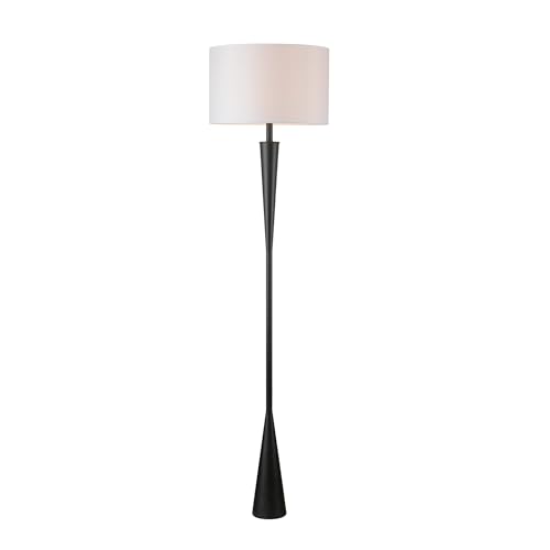 Globe Electric 67224 70" Floor Lamp, Matte Black Finish, White Fabric Shade, Modern Tapered Frame, E26 Base, Contemporary Living Room and Bedroom Lighting - color: Matte Black, White Shade (70")