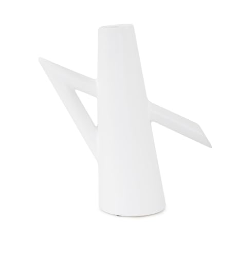 Howard Elliott Collection Astrid Ceramic Vase II, Matte White Scandinavian Design with Clean Lines, Modern Decorative Accent for Table, Shelf or Console, 10H x 9W x 3.5D - size: Vase - II
